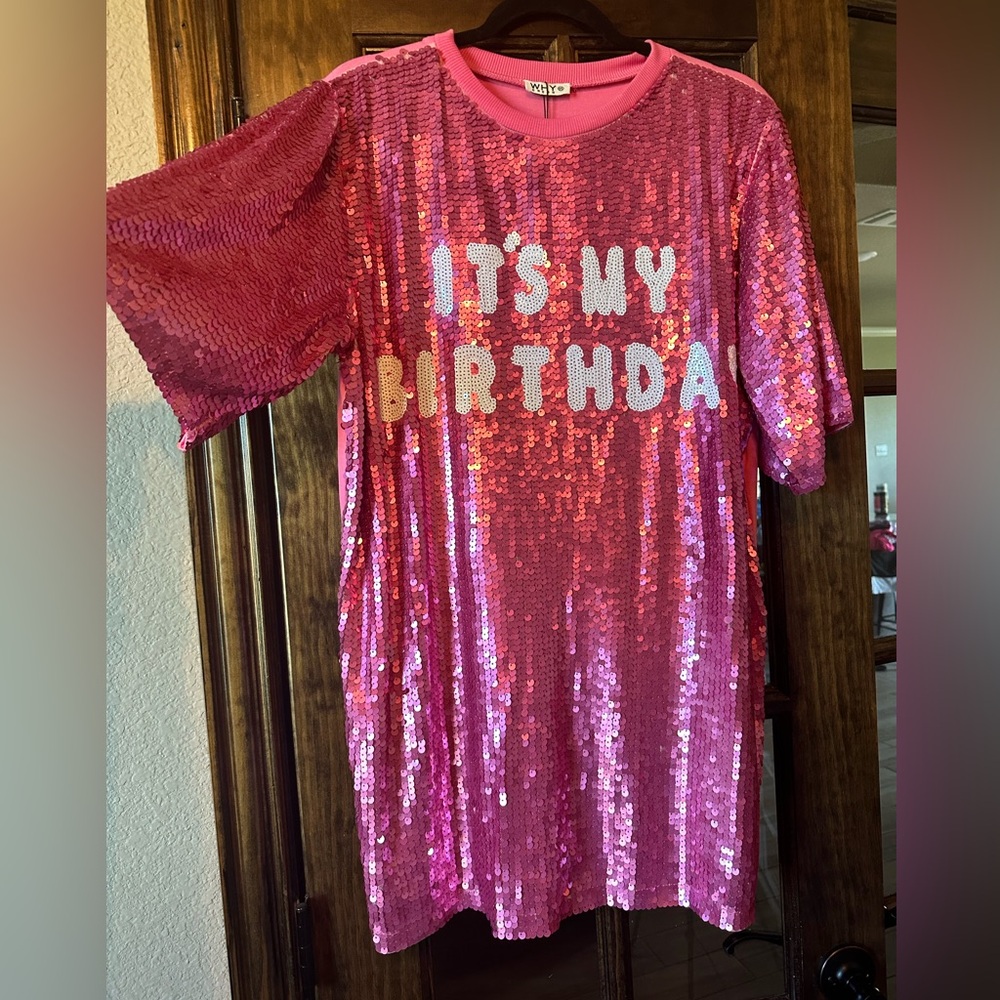 It’s My Birthday Sequin t-shirt dress